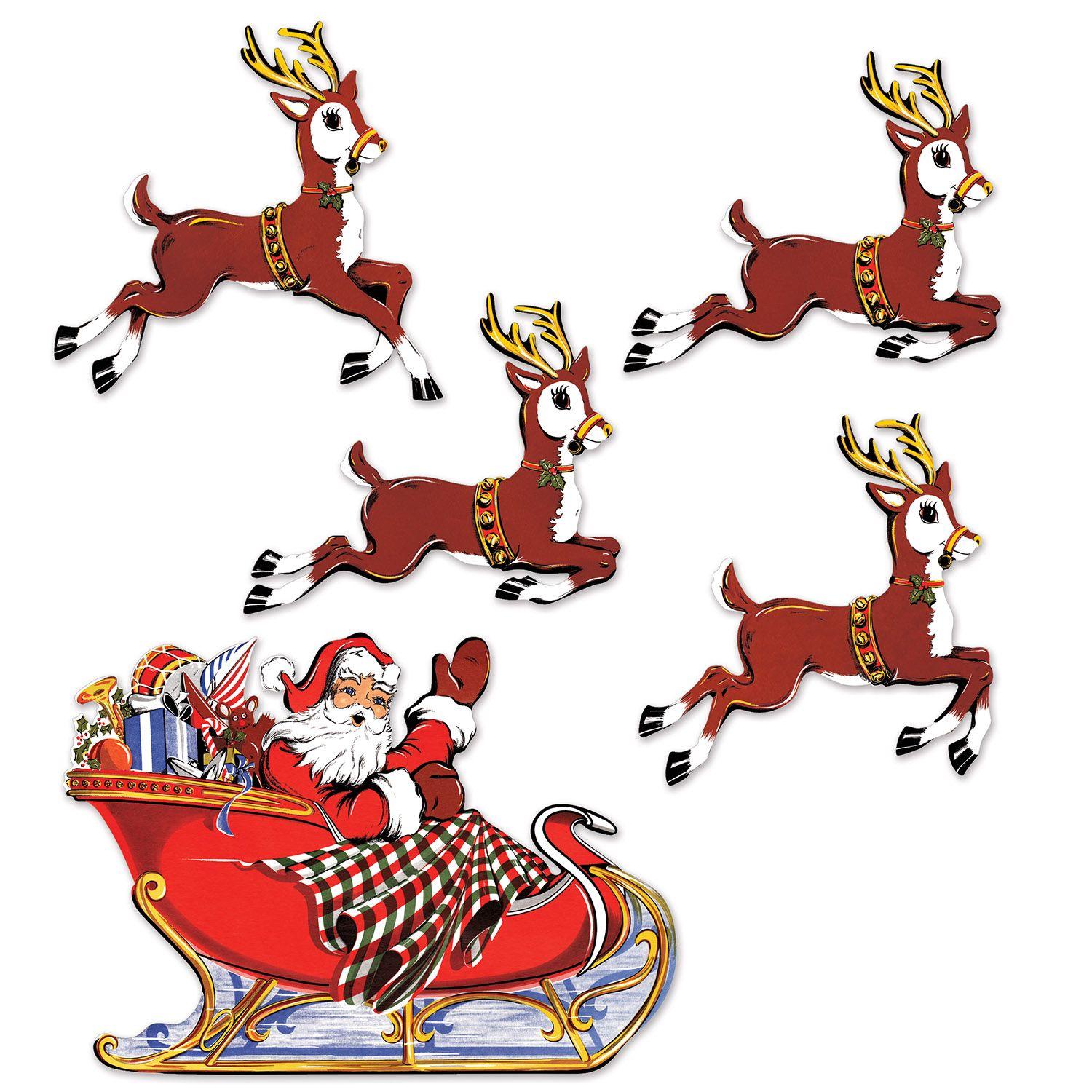 Vintage Christmas Santa & Sleigh Cutouts image