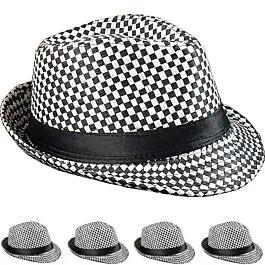 Dozen Wholesale Black & White Checkered Party Trilby Fedora Hats