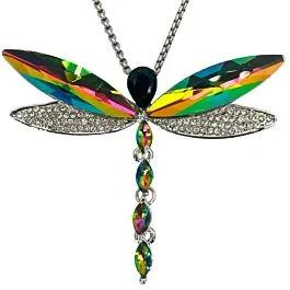 Aurora Radiance Rainbow Dragonfly Diamond Pendant Necklaces image