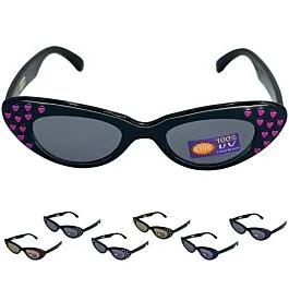 Wholesale Kids Black Cat-Eye Sunglasses - Heart Design | UV400 Protection