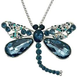 Dark Blue Midnight Glow Dragonfly Diamond Pendant Necklaces image