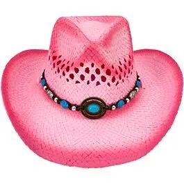 Dozen Wholesale Pink Cowgirl Straw Cowboy Hats with Beaded Band image