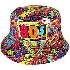 Retro Multicolor Printed Bucket Hats - 80s Party Time Design