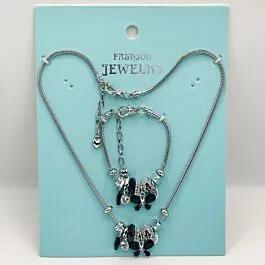 Adjustable Stainless Steel Charm Bracelet and Necklace with Dark Butterfly Design image