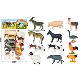 Dozen Wholesale Farm Animal Figures - Rooster, Donkey & Goat | 12 Pc Barnyard Set image