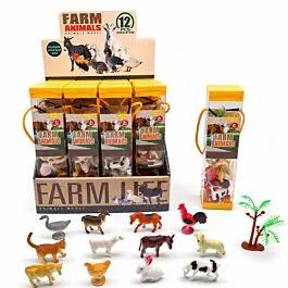 Dozen Wholesale Mini Farm Animal Figures in Carry Tube - 12 Pc Sensory Bin Toys image