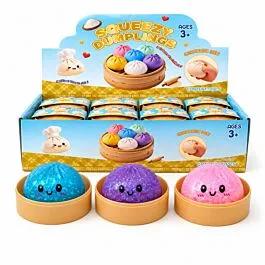 Dozen Wholesale Squishy Dumpling Balls - Glitter and Bead Design - Glow in Dark - Trendy Stress Relief Toys image