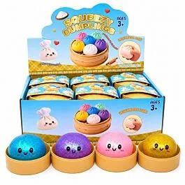 Dozen Wholesale Squishy Dumpling Balls - Glitter Design - Luminious - Trendy Stress Relief Toys image