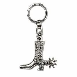 Engraved Cowboy Boot Keychain - Antiqued Silver-Tone Spur Western Charm