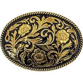 Western Belt Buckle with Golden Floral Design image