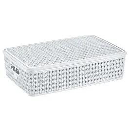 Bulk Plastic Storage Baskets - White Knit Storage Box with Lid 3.1 Gal