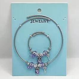 Stainless Steel Charm Bracelet and Necklace Set - Rhinestone Purple Owl Design image