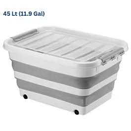 Wholesale Rolling Storage Containers - 12 Gal Collapsible Plastic Bins with Handle | 4 pcs
