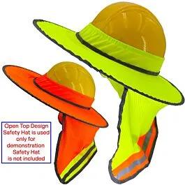 Open Top Neon Sunshield Hats with Reflective Neck Flap for Construction Workers' Hard Hat image