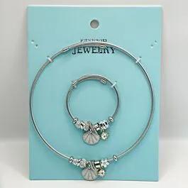 Stainless Steel Charm Necklace and Bracelet Set - Sea Shell and Pearls Design image