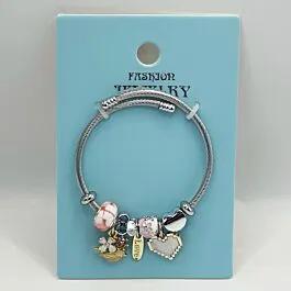 Stainless Steel Charm Bracelet with Love Bird and Heart Design image