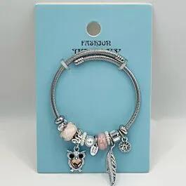 Stainless Steel Charm Bracelet with Cute Owl Gemstone Design image
