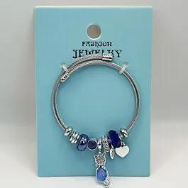 Stainless Steel Charm Bracelet with Blue Raindrop Design image
