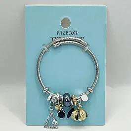 Silver Stainless Steel Charm Bracelet with Golden Sea Shell Design image