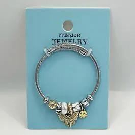 Stainless Steel Charm Bracelet with Golden Butterfly Design image