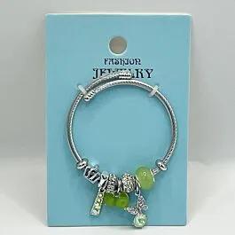 Stainless Steel Charm Bracelet with Jade Green Gemstones Design image