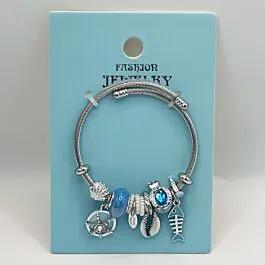 Stainless Steel Charm Bracelet with Ocean Blue Nautical Charms image