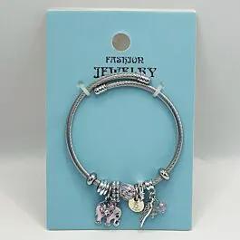 Silver Stainless Steel Charm Bracelet with Pink Elephant and Cute Design image