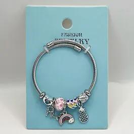 Stainless Steel Charm Bracelet with Heart and Rainbow Cloud Design image