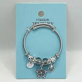 Stainless Steel Charm Bracelet with Lucky Rhinestone Flower Design image