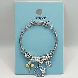 Stainless Steel Charm Bracelet with Crescent Moon and Butterfly Design image