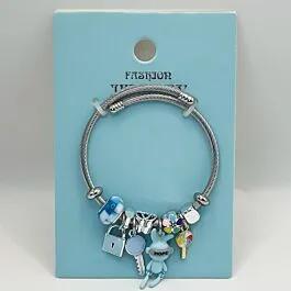 Stainless Steel Charm Bracelet with Blue Lock and Key Design image