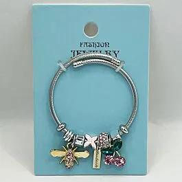 Stainless Steel Charm Bracelet with Golden Bee and Cherry Design image
