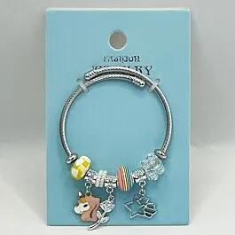 Stainless Steel Charm Bracelet with Rainbow Beaded Unicorn Design image