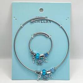 Stainless Steel Charm Bracelet and Necklace Set - Ocean Blue Star and Crescent Design image