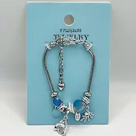 Adjustable Stainless Steel Charm Bracelet with Dolphin and Turquoise Gemstones Design image