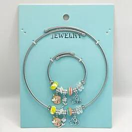 Stainless Steel Charm Necklace and Bracelet Set - Pink Unicorn and Rainbow Gemstones image
