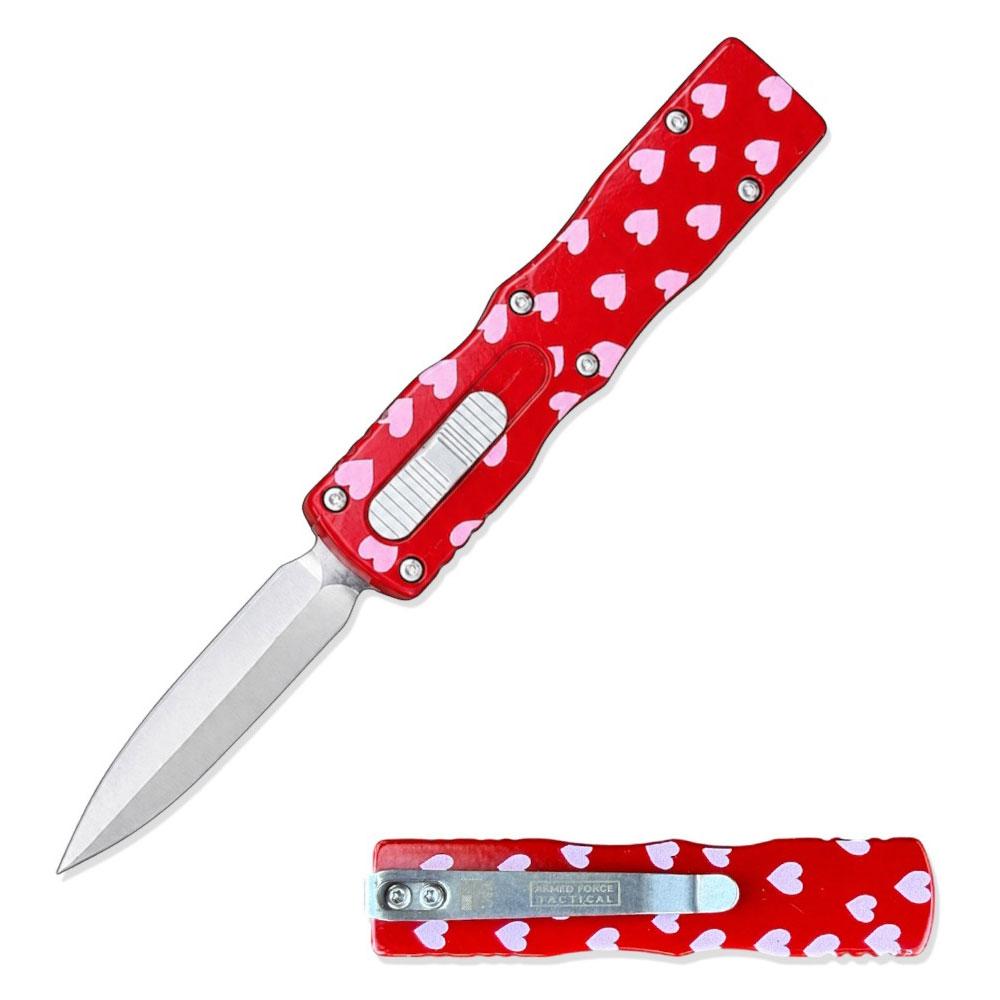 5.25" Red Hearts Love Warrior Mini OTF Automatic Knife