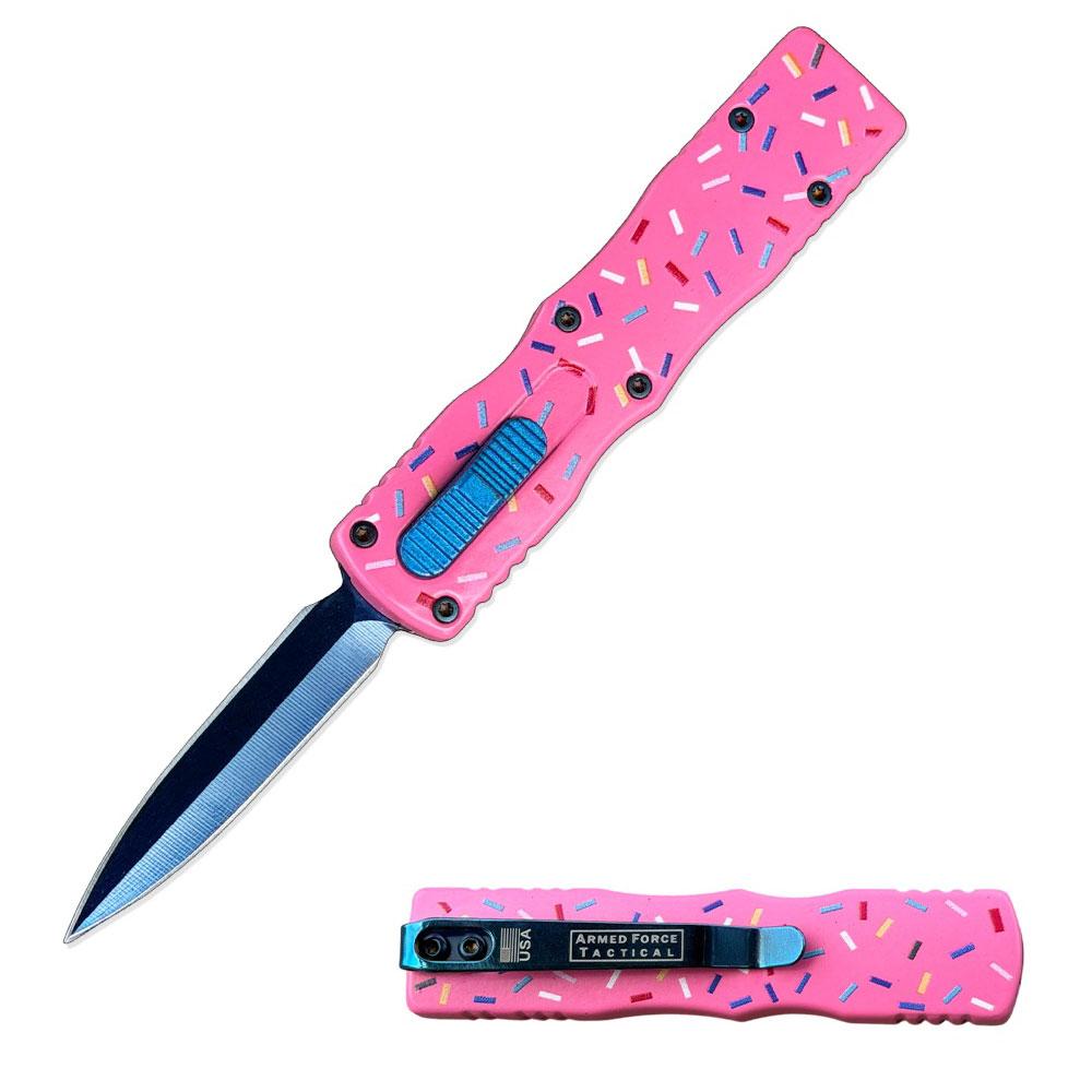5.25" Sprinkles Pink Handle Mini OTF Automatic Knife image