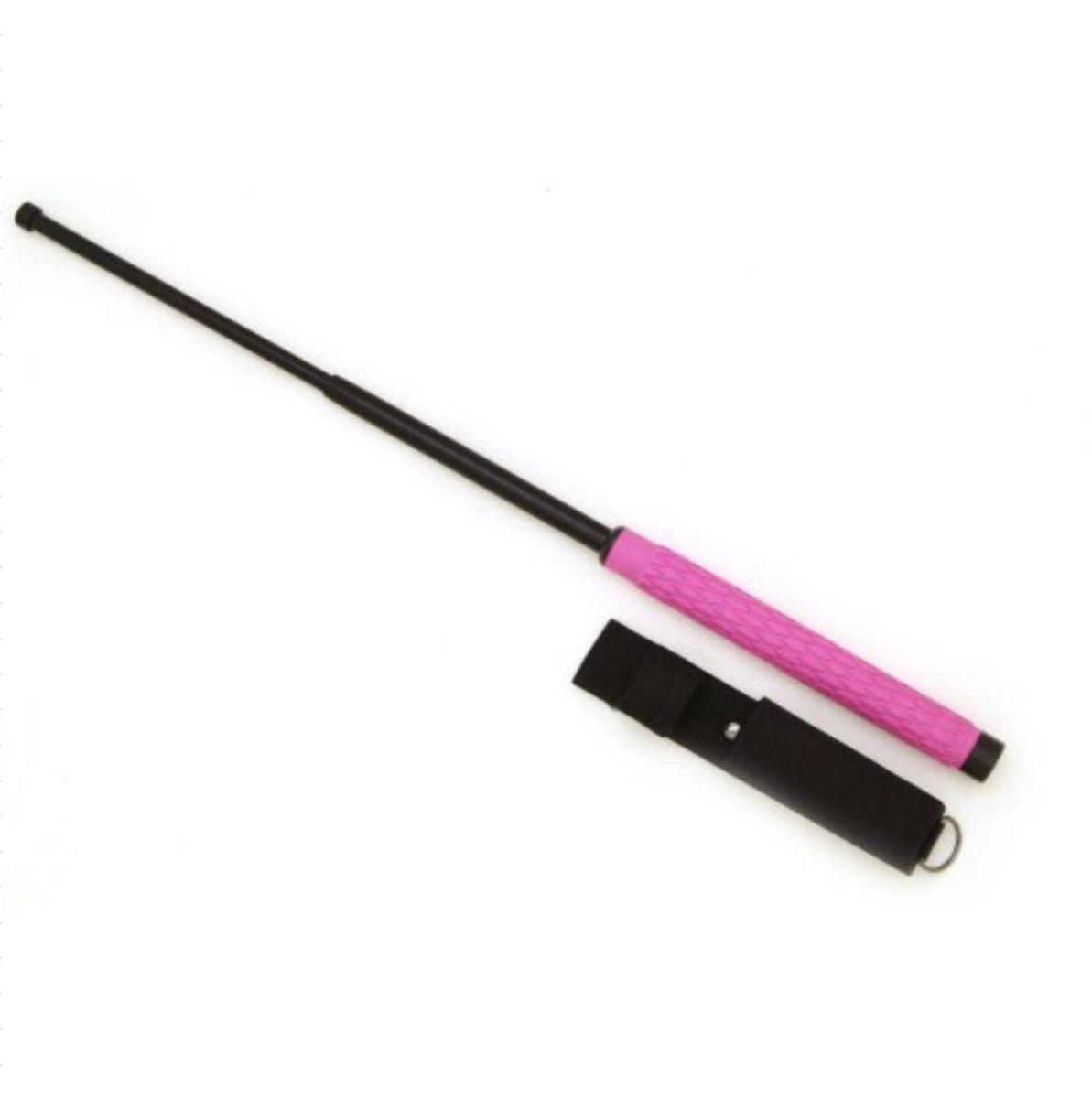 26" Black Non-Glare Coated Steel Baton with Pink Handle image