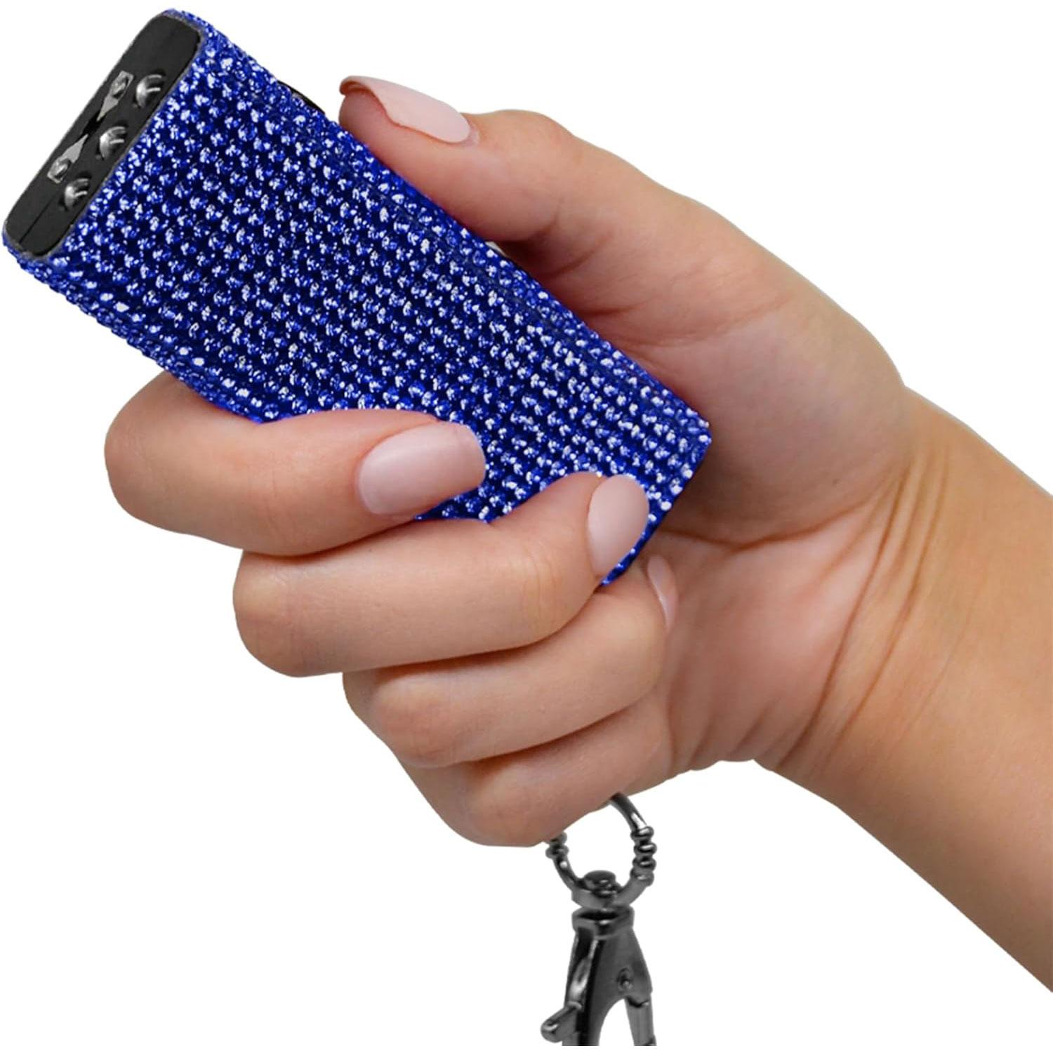Bling It On Mini Rhinestone Stun Gun Keychain with LED Flashlight Rechargeable Blue image