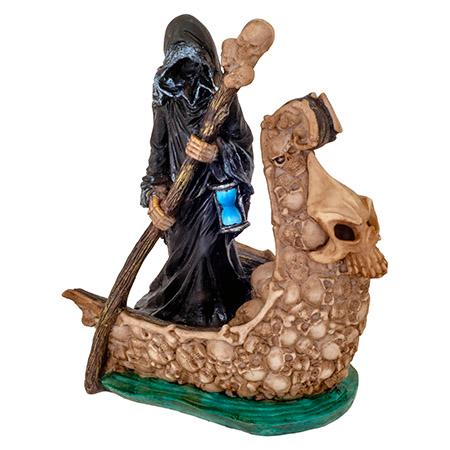 7.75" Grim Reaper on Skull Boat Figurine with RGB LED Lighting image