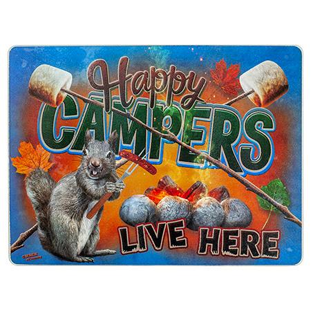 Happy Campers Live Here Squirrel Tempered Glass Cutting Board image