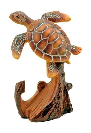 4.5" Loggerhead Sea Turtle on Wooden Wave Branch Statue Polyresin... image