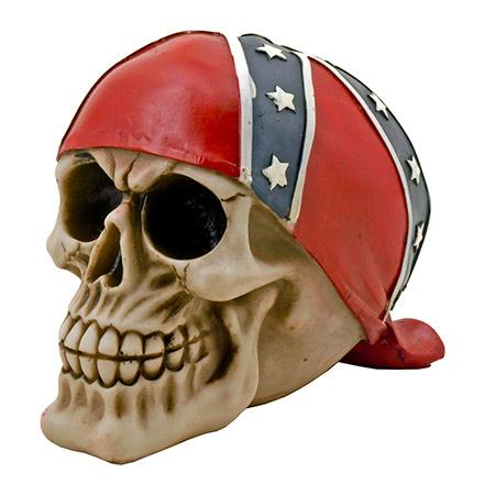 5.88" Confederate Flag Death's Head Skull Polyresin Figurine Sculpture image