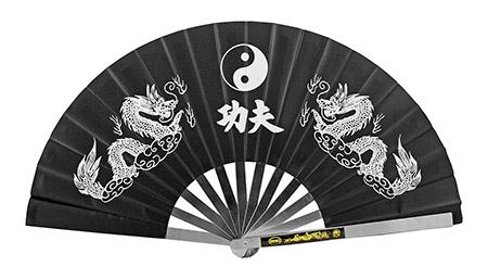 13.63" Chinese Wushu Kung Fu Martial Arts Tai Chi Hand Fan - Black image