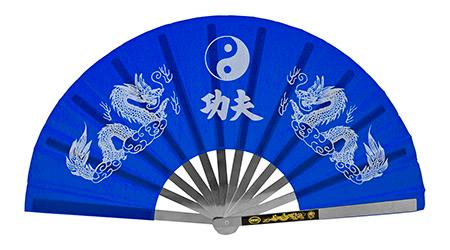 13.63" Chinese Wushu Kung Fu Martial Arts Tai Chi Hand Fan - Blue image