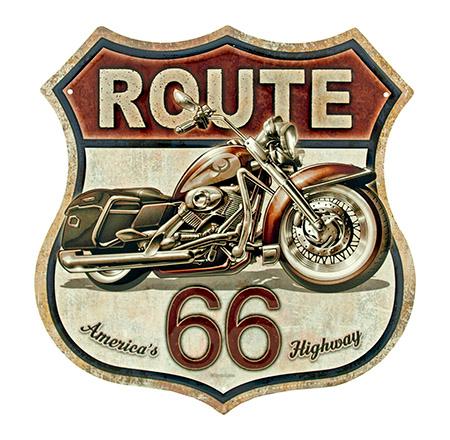 Route 66 America's Highway Tin Metal Motorcycle Sign image