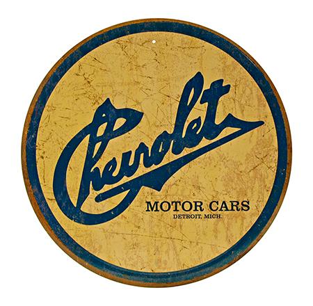 Vintage Style Round Chevrolet Motor Cars Logo Tin Wall Sign - Blue... image