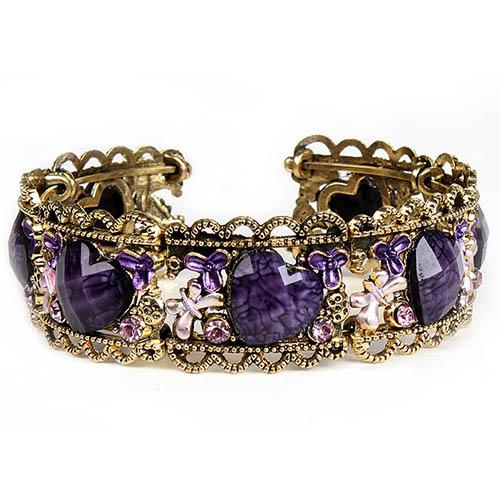 Gold Bracelet with Purple and Diamond Rhinestones image