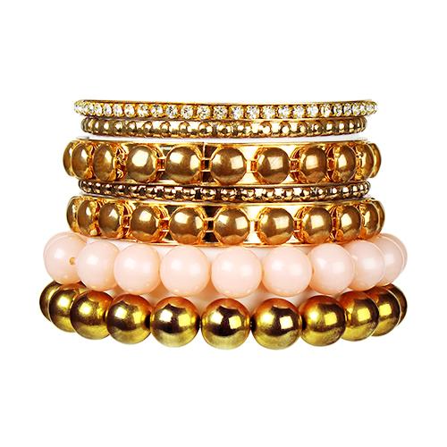 7-Piece Retro Burnished Gold Inlaid Rhinestones Bangle Bracelet Set image